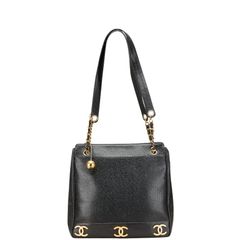 シャネル ココマーク ショルダーバッグ トートバッグ ブラック キャビアスキン レディース CHANEL【1-0220191】