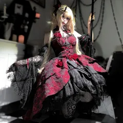 新品未使用 オリジナルデザイン 瑰皿 jsk ロリータドレス 黒赤 ジャカード暗黒ゴシックスタイル 吊りスカート （取り外し可能な袖とネックレス付き）