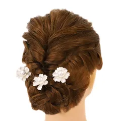 髪飾り Ｕピン 可愛い かんざし 簪 キラキラ パール ラインストーン 花 3点セット 黒留め 訪問着 フォーマル 着物 和装 振袖 成人式 結婚式 卒業式 入園式 卒園式 謝恩会 七五三パーティー W18 263-303 p983　Si