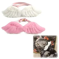 YANHUILAY 猫 首輪【2個セット】猫の首輪 犬用首輪 猫用首輪 子猫 ペット首輪 可愛い 天使の羽び付き 調節可能 軽量 ペットの首輪 ピンク、白 1