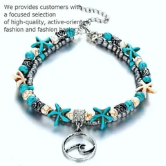 アンクレット メンズ レディース 手作り つけっぱなし お守り アンク アクセサリー シルバー ターコイズ NEK 7992099（波）