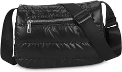 MT's SHOP ショルダーバッグ ポシェット コンパクト 軽量 ナイロン 光沢 キルティング ふわふわ 斜めがけ 肩掛け 通勤 SH389( ブラック)