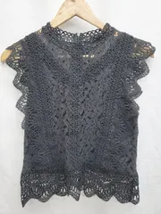 ◇ MIIA ミーア レース ノースリーブ ブラウス カットソー サイズF ブラック レディース P  【1408200048683】