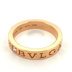 【鑑定済み】正規品 BVLGARI ブルガリ ダブルロゴ リング 1Pダイヤ #16号 K18PG 750PG ピンクゴールド ブランド ジュエリー アクセサリー 指輪