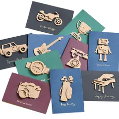 【特価セール】+ 中紙 + 封筒 10種セット シルエット クラフト カード 段ボール 飛び出す 3D シック 上品 子供 メッセージ メンズ 男性 父 お父さん パパ 彼氏 夫 moin 友達 きらきら かっこいい モチーフ グリーティング お礼 moin