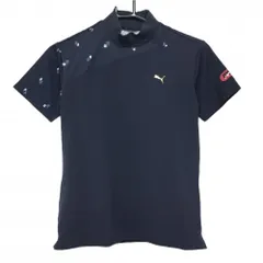 【超美品】プーマ 半袖ハイネックシャツ ネイビー×白 上部総柄 DRYCELL レディース M ゴルフウェア PUMA