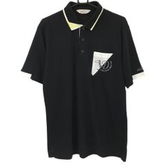 アダバット 半袖ポロシャツ 黒×白 胸ポケット 袖ロゴ刺しゅう  メンズ V(XL) ゴルフウェア adabat
