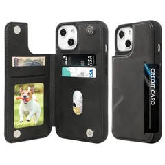 【特売】iPhone13 ケース カード収納 ICカード収納 軽量 スタンド機能 耐衝撃 滑り防止 背面カード収納 iPhone13カバー アイフォン13 ケース適用 6.1インチ（ブラック）