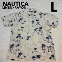 ノーティカ　NAUTICA 総柄アロハシャツ　サイズL リネン×レーヨン