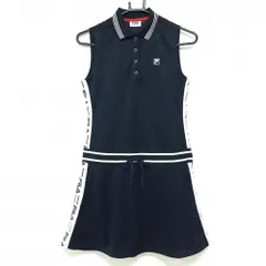 【超美品】フィラゴルフ ノースリーブワンピース ネイビー×白 英字織生地  レディース S ゴルフウェア FILA GOLF
