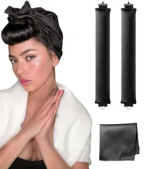 新品 YOSHUYUKI(ヨシュユキ) ヒートレスカールオーバーナイトロッド 寝る熱なしヘアカーラー ジャンボフォーム ロングショートヘア用 ヒートレスカーリングロッドセット スタイリングツール シルクスカーフラップ付き 睡眠用 ブラック