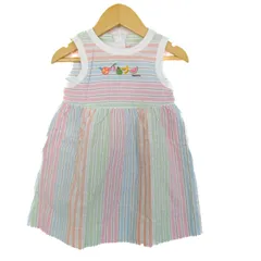 ファミリア ワンピース トップス ノースリーブ ストライプ柄 ベビー 女の子用 90サイズ 白×青×ピンク Familiar 【中古】