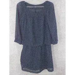 ◇ Simplicite シンプリシテェ 水玉 ドット 長袖 膝丈 ワンピース ネイビー ホワイト *  【1002797336682】