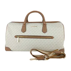 超美品 MICHAEL KORS マイケルコース 2WAYバッグ ボストンバッグ 35T9GTFT3B バニラ ホワイト系 ブラウン系 PVC レザー レディース ゴールド金具 ショルダーバッグ 旅行鞄