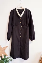 レースVネックハイウエストワンピース