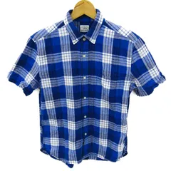エドウィン 半袖シャツ トップス ボタンダウン チェック柄 メンズ Sサイズ 白×青 EDWIN 【中古】