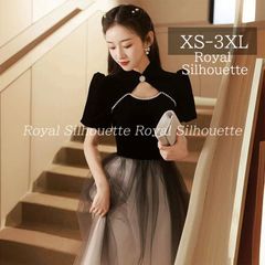나이트 드레스 파티 드레스 레드 블랙 블랙 펄 결혼식 큰 사이즈 드레스 사은회 XS SML XL LL 2XL XXL 3XL XXXL 파티 공주계 발표회 피로연 프린세스 롱 길이 페미닌 지퍼 퍼프 슬리브