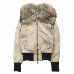 ジョルジオブラット GIORGIO BRATO リアルファー レザー ジャケット ジップアップ ブルゾン 革ジャン 上着 38 グレー ur190 【中古】