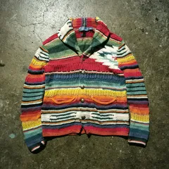 Polo by Ralph Lauren HAND KNIT サウスウェスタン柄 ニットカーディガン s ポロラルフローレン ハンドニット マルチボーダー ネイティブ柄 コンチョボタンのサムネイル
