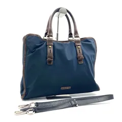 Paul Smith ポールスミス　2way ビジネスバッグ　ブリーフケース　ショルダーバッグ　ナイロンキャンバス×レザー　ネイビー×ブラウン　ロゴ　メンズ