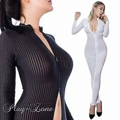 全身 タイツ ボディスーツ コスプレ セクシー コスチューム 仮装 衣装 ボディコン ボディライン 長袖 2頭ファスナー ジャンプスーツ ストライプ 黒 白 全2色 C158