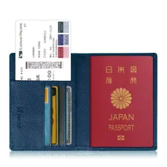 ホルダー トラベルウォレット スキミング防止 パスポートケース 安全な海外旅行用 高級PUレザーパスポートカバー 多機能収納ポケット 名刺 [Fintie] クレジットカード 航空券 エアチケット (ネイビー)