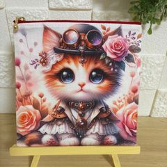 両面パネル 持ち手付き大きめポーチ 猫 - メルカリ