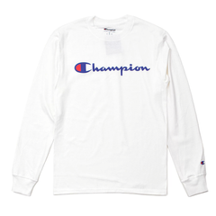 CHAMPION チャンピオン ロンT 長袖Tシャツ スクリプトロゴプリント 白 Men's Classic Jersey Long-Sleeve Tee, Script Logo