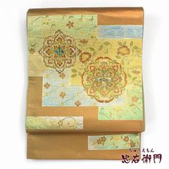 607y3◇川島織物 本袋帯 菊 竹 青海波 亀甲 緑◇美品 成人式 結婚式