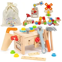 【新品】 大工さんキット モンテッソーリ 玩具【知育のプロ推薦】組み立て 知育玩具【手指の発達促進】【食品衛生法試験合格】男の子 女の子 3 4 5 6歳誕生日 プレゼント 工具 大工 おもちゃさんセット 木のおもちゃ 車 収納ボックス付き (単品) 0