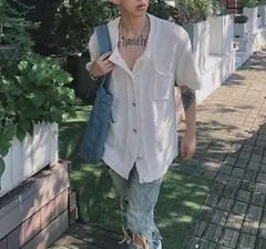 メンズ サマーニット カーディガン 半袖 オシャレ 全2色 【0918】