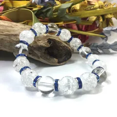 クラック水晶&水晶 パワーストーン ブレスレット 天然石 12mm （ブルー）メンズ・レディース　男性・女性　数珠ブレス　開運  [1]