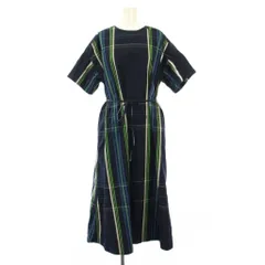 ビームスボーイ BEAMS BOY 23SS ビッグタータンワンピース シャツ ミモレ ロング 半袖 クルーネック チェック柄 ベルト F 紺 ネイビー 13-26-0049-803 /BB