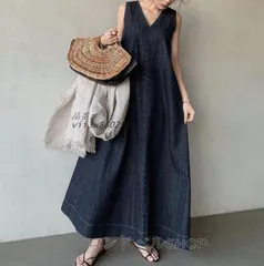 ノースリーブ ワンピース ロング丈 レディース マキシワンピース デニムワンピース 大きいサイズ 体型カバー シンプル 無地 春 カジュアル ゆったり デニム 夏  vii3w880297