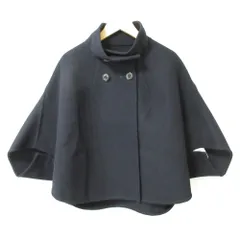 【美品】ジャンルイ シェレル　ケープ　ポンチョ　コート　高級　カシミヤ ウールケープコート レディース スタンドカラー ダークネイビー