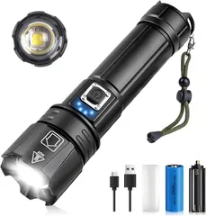 【2024超高輝度 XHP70ledライト】懐中電灯 ledライト 小型 強力 防災 フラッシュライト 充電式ライト USB充電 乾電池 単4電池適用 5000mAh ハンディライト 軍用 最強 IPX6防水 5モード調光 ズーム式 アルミ合金 電量残量表示