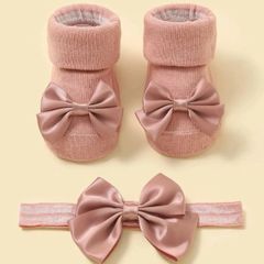 【オシャレ★セット】ベビー靴下&リボンヘアバンドセット　※6〜12ヶ月
