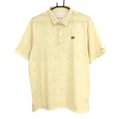 【超美品】トラヴィスマシュー 半袖ポロシャツ イエロー系 リーフ柄地模様 ロゴ刺しゅう  メンズ XL ゴルフウェア TravisMathew