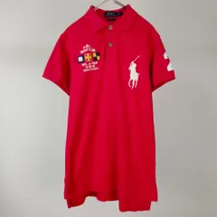 POLO RALPH LAUREN ポロラルフローレン ポロシャツ 半袖 ロゴ刺繍 パッチワーク ビッグポニー レッド Sサイズ メンズ 古着 ストリート アメカジ