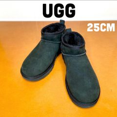 UGG アグ クラシック ウルトラミニ ムートンブーツ レディース 25cm ブラック 黒 シープスキン アンクルブーツ ショートブーツ スエード ボア 防寒