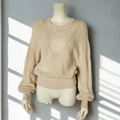 カスタネ Kastane　綿100％ ウォッシャブルニット ヘンリーネック ショート丈 メッシュニット ドルマンニットトップス　ベージュ　レディース