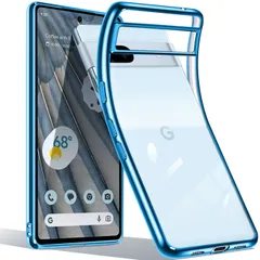 Google Pixel 7a ケース クリア 透明 ピクセル7a スマホケース カバー TPU 薄型 軽量 耐衝撃 メッキ加工 ソフトケース 人気 保護カバー(ブルー)
