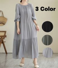 前後 2WAY ワイドシルエット ロングワンピース ドロップショルダー 長袖 ゆったり