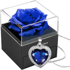 Laluna エターナル・ローズチェーン シルバー925 誕生石ネックレス ブルーインフィニティローズボックス ソープフラワー 誕生石ペンダント サファイアブルー ギフト ボックス付き クリスタル ハート クリスマス(ブルー)