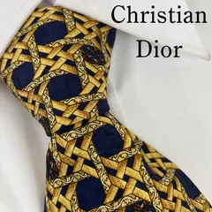 《美品》Christian Dior (クリスチャンディオール) シルクネクタイ 総柄 幾何学模様 ゴールド 紺