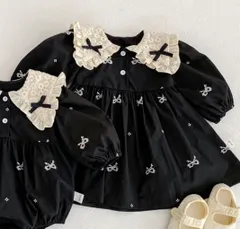 キッズワンピース ジュニアワンピース トレロ フラワー襟 ワンピース リボン刺繍 子供ワンピース ベビー服 長袖 女の子 キッズ 子供 ふんわり リボン柄 韓国子供服 ベビー 日常 おでかけ プレゼント シンプル 春 夏 秋 可愛い ベルベット 子供ドレス