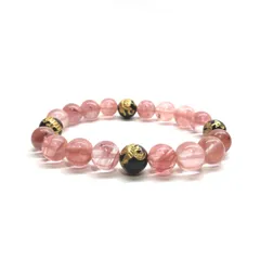 10mm 四神獣金彫オニキス×チェリークォーツ パワーストーン ブレスレット 運気上昇 開運 金運 恋愛運 お守り 青龍 白虎 玄武 朱雀 メンズ・レディース 男性・女性 数珠ブレス 開運 ■