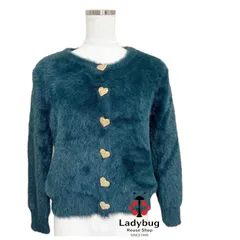 ZARA KNIT ザラニット 美品 レディース フェザーニットカーディガン メタルハートボタン グリーン S 無地 上品 きれいめ 大人可愛い おしゃれ エレガント 羽織り 秋冬春 通勤 デイリー カジュアル シンプル