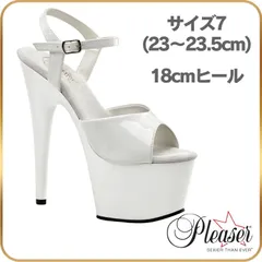 23 23.5 cm Pleaser プリーザー サンダル 厚底 18cm ヒール 白 ホワイト エナメル アンクルストラップ 大きいサイズ 小さいサイズ セクシー ハイヒール ピンヒール キャバ ポールダンス エナメルサンダル 靴 シューズ レディースのサムネイル