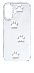 【新品未使用】iPhone16 アイフォン16 クリア ハードケース ( 肉球足あと(ホワイト) ) 犬 猫 ネコ 動物 cl-ip16-217